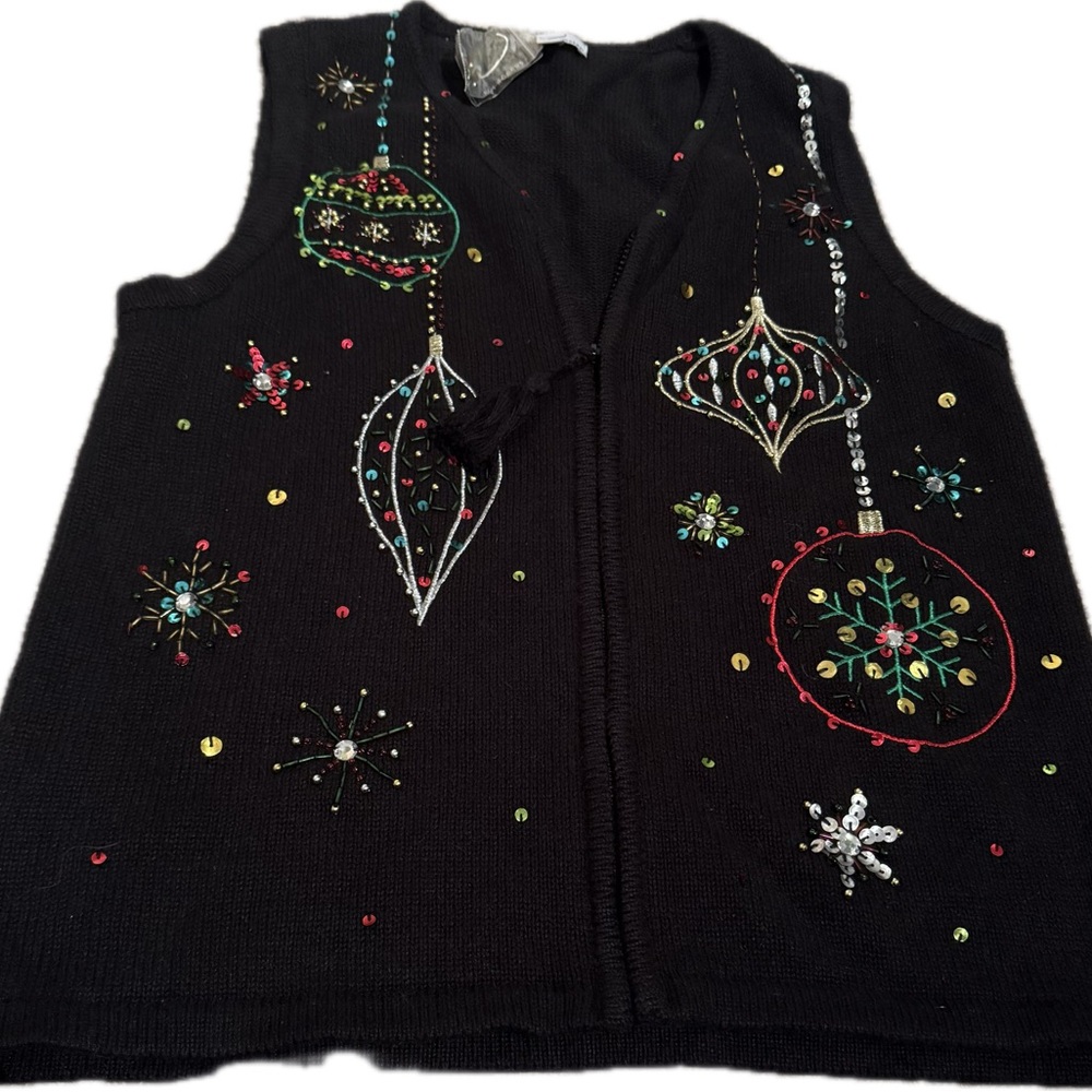 Kim Rogers Black V-Neck Sweater with Festive Embellishments